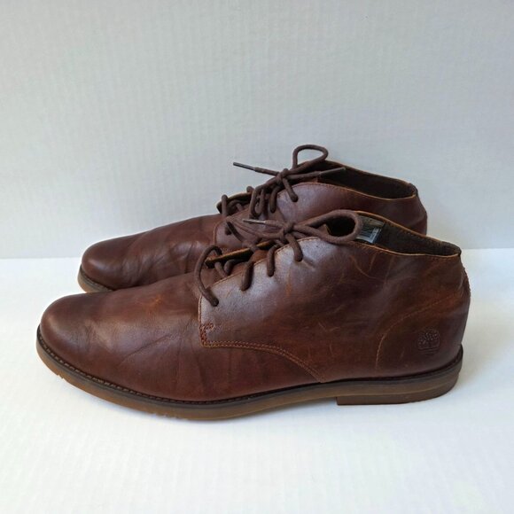 Timberland Chukka Boots Mens 11.5 Brown Leather Yorkdale Lace Up Ortholite A22GK - Picture 2 of 14
